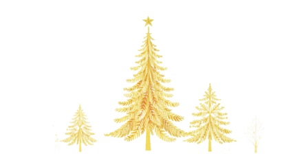 golden christmas tree line art isolated on white or transparent png