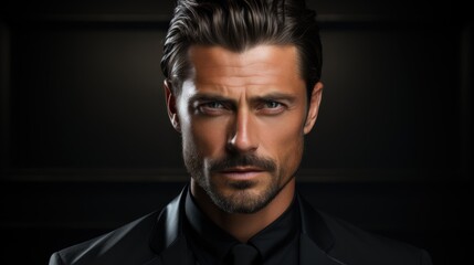 Obraz premium Intense Gaze: A Portrait of a Man in Black