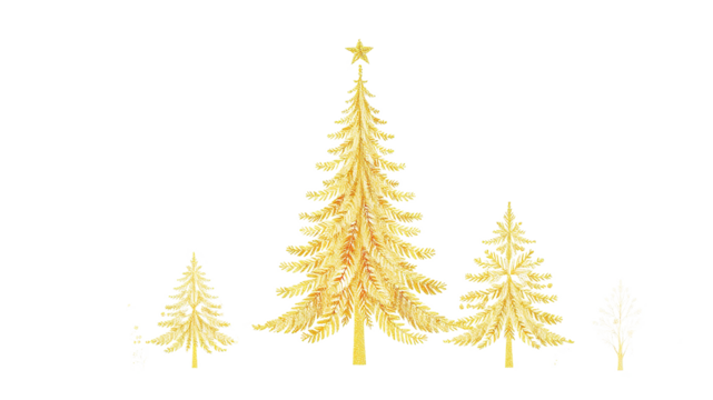 golden christmas tree line art isolated on white or transparent png