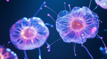 Fototapeta premium Ethereal Bioluminescent Organisms: Microscopic Underwater Wonders