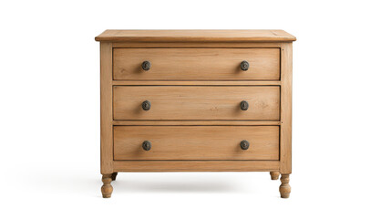 A wooden dresser with three drawers on transparent background