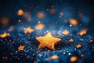 Star is surrounded by lot of glitter and is the center of attention, scattered all around, creating sparkling effect. Dreamy and magical feel to it