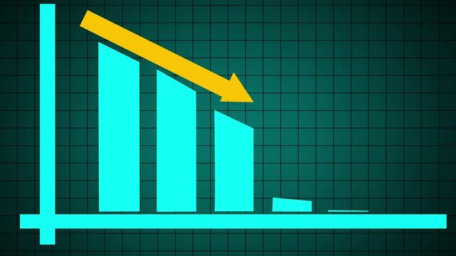 Falling trend chart. Abstract decreasing business graph chart animation background. Bad economy recession graph chart chalkboard style