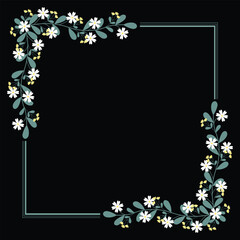 Green Square Frame With Leaves And Yellow White Flowers