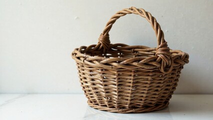 Obraz premium A charming rustic woven willow basket with a sturdy handle, perfect for gathering springtime blooms or storing household items