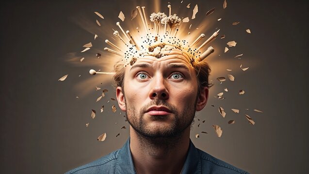 Portrait of a man with an exploding mind