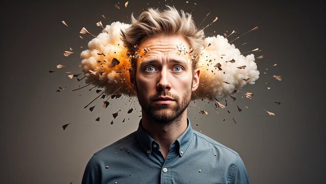 Portrait of a man with an exploding mind