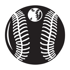 Softball Silhouette Vector Illustration, Solid White Background.