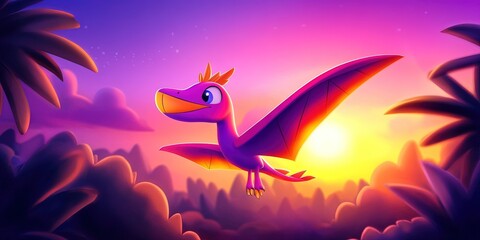 2d animated cartoon pterodactyl in nature