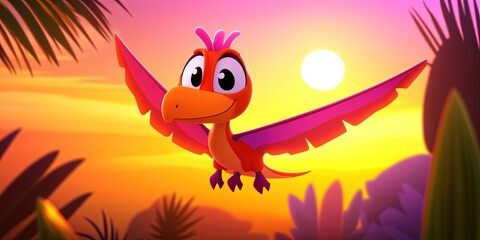 Obraz premium 2d animated cartoon pterodactyl in nature