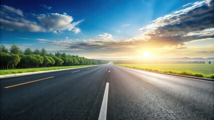 Naklejka premium Side view of empty road, lonely, deserted, highway, no cars, transportation, travel, journey, vanishing point, scenic