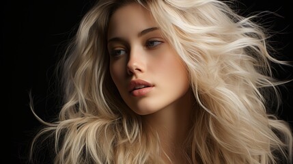 Naklejka premium Stunning Blonde Woman with Wavy Hair in Dramatic Lighting