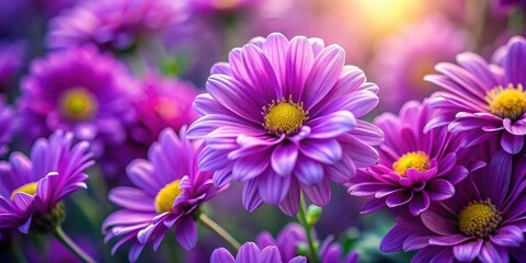 Fototapeta premium Vivid close-up shot of beautiful purple flowers, vibrant, blooming, nature, botanical, petals, garden, close-up, macro, detail