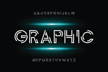 Maze style font design, glitch effect, labyrinth alphabet with letters and numbers. Modern abstract font in trendy style with distorted typeface. Vector illustration
