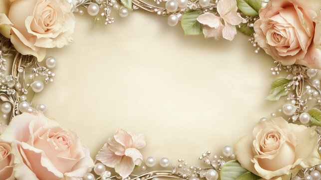 Flowers and Pearls Frame Background