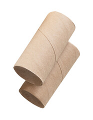 Side view of two tissue paper cores or toilet paper tubes in stack isolated with clipping path in png file format