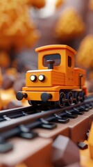 Vintage Orange Toy Train Locomotive on Railway Tracks   Nostalgic Childhood Memories Collectible Model Creative Transport Concept
