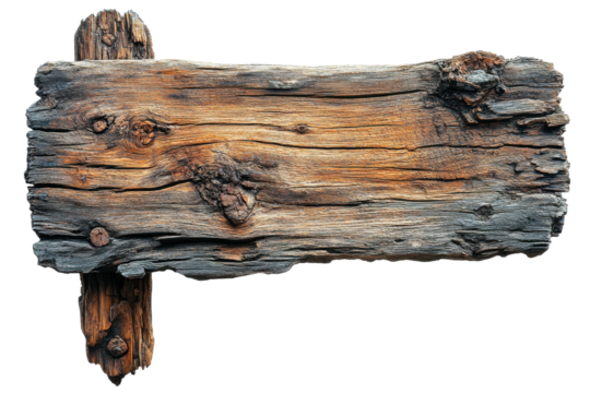 Weathered wooden plank with rustic texture found in natural surroundings during daylight hours
