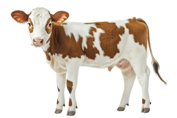 Cute brown and white calf standing on a plain background ready for farm life and playful adventures