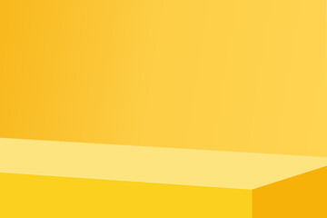 The corner of the yellow table with light shining down, Blank yellow product studio background, stage, podium for presentation vector illustration design for display cosmetic or beauty product.