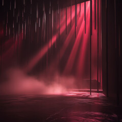 Vibrant Red Light in a Foggy Space.