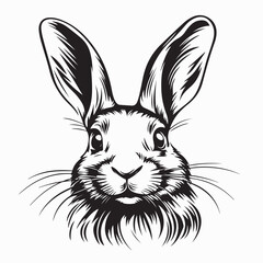 Black and white Rabbit Head Vector Illustration Rabbit Vintage Stock Vector.