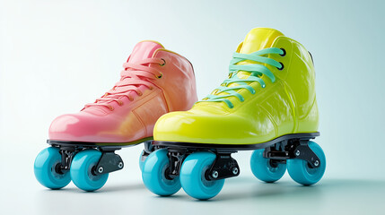Pair of roller skates in pastel colors, isolated on white background for fun activities