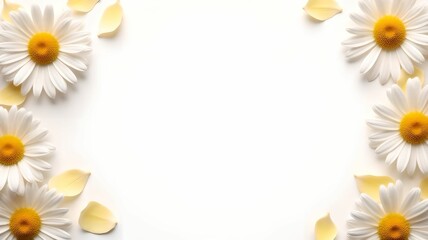 Obraz premium Banner of daisy petals and flowers on white background 