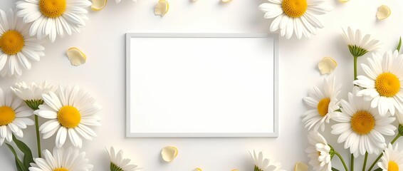 Obraz premium Banner of daisy petals and flowers on white background 