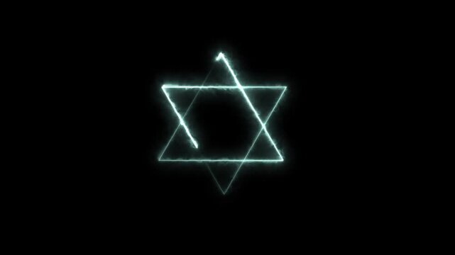 Glowing neon Star of David neon sign.neon star symbol.Glowing blue light Star of David, symbol of Judaism.