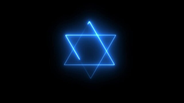 Glowing neon Star of David neon sign.neon star symbol.Glowing blue light Star of David, symbol of Judaism.