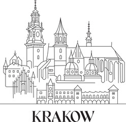 Fototapeta premium Krakow City Line Draw Simple Minimalist