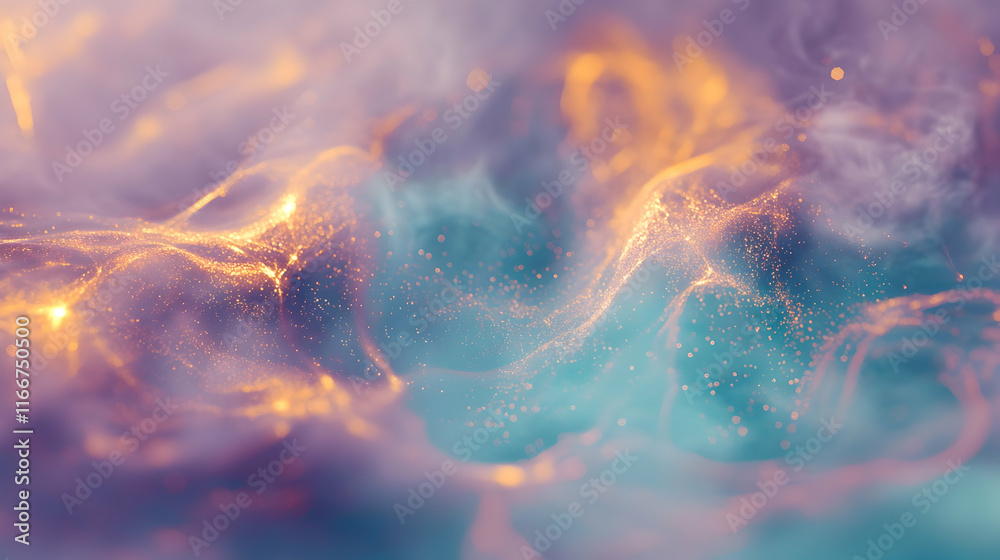 Canvas Prints abstract bokeh lights indoors with a mix of golden and teal hues, faint glow particle effect enhanci