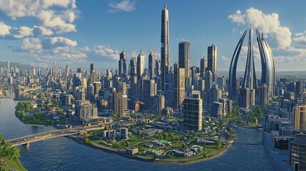 Obraz premium A bustling urban landscape filled with skyscrapers and modern real estate developments.