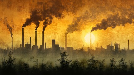 Thick Smog Over City Skyline with Pollution Effects