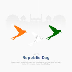 Happy Republic Day of India greeting card design. 76th Republic Day India creative poster and background vector illustration design.
