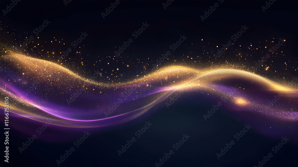 Wall mural ethereal bokeh background with glowing violet and golden tones, enhanced by floating sparkle particl