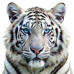 Fototapeta premium White Tiger Blue Eye roaring isolated on white background as transparent. PNG. AI GENERATED