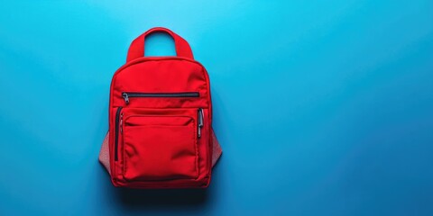 Red Backpack on Blue Background