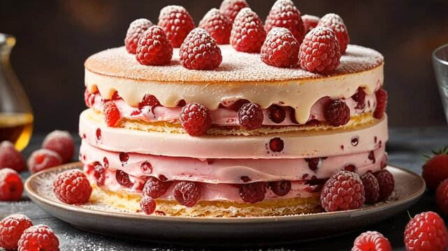 Moist and flavorful raspberry lemonade cake cut out on an isolated simple minimalist background