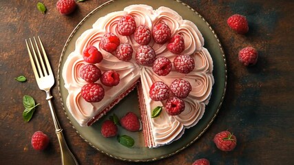 Moist and flavorful raspberry lemonade cake cut out on an isolated simple minimalist background