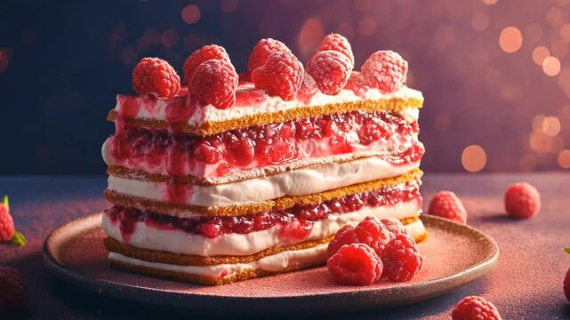 Moist and flavorful raspberry lemonade cake cut out on an isolated simple minimalist background