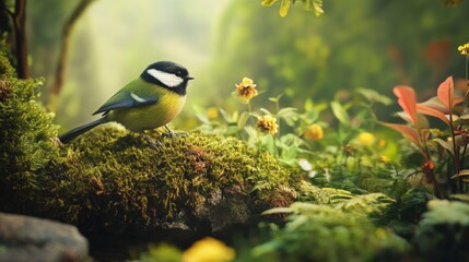 Obraz premium The Great Tit, Parus major, is sitting in color environment of wildlife