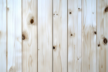 Fototapeta premium Pale wooden wall with faint vertical grooves and natural knots, creating rustic and warm atmosphere. Ideal for backgrounds and interior design projects