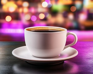 Obraz premium Elegant Coffee Cup on Table with Blurred Background