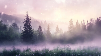 Fototapeta premium Winter Morning Mist in the Mountain Forest- Frankenhöhe, Franconia, Bavaria, Germany, Europe.