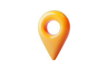 Colorful orange location pin marked with a hole for digital mapping and navigation purposes