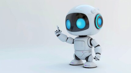 Adorable White Robot Pointing, Futuristic Technology, AI, Digital World