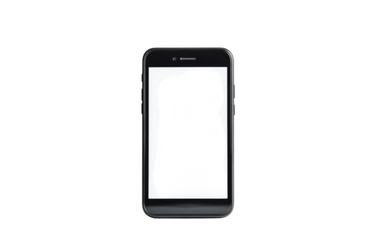 Modern smartphone with blank screen laying flat on a surface ready for use or customization