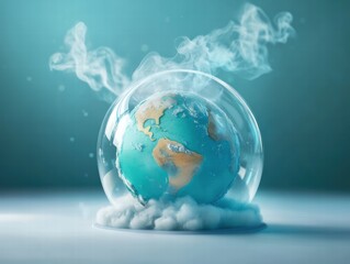 Obraz premium Trapped Cartoon Earth Glass Dome Animation Climate Crisis Affected Environment Global Warming Theme